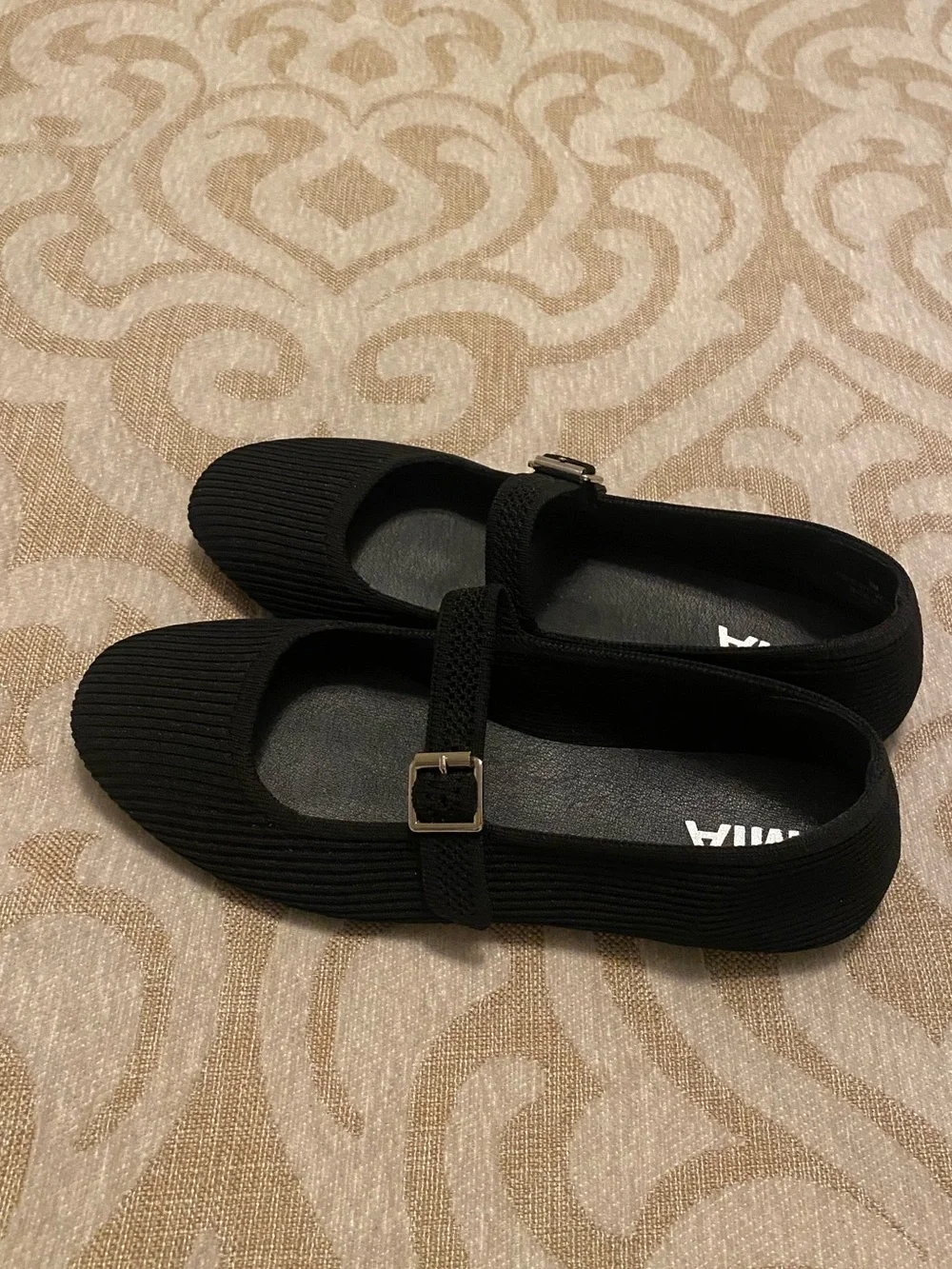 MIA Girl Black Knit Mary Jane Flats Buckle Strap Comfort Shoes Size 8